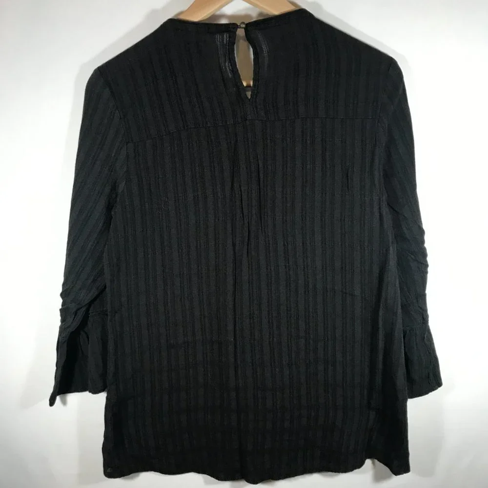 Knox Rose Women's Small Black Embroidered 3/4 Bell Long Sleeve Blouse - Picture 6 of 12